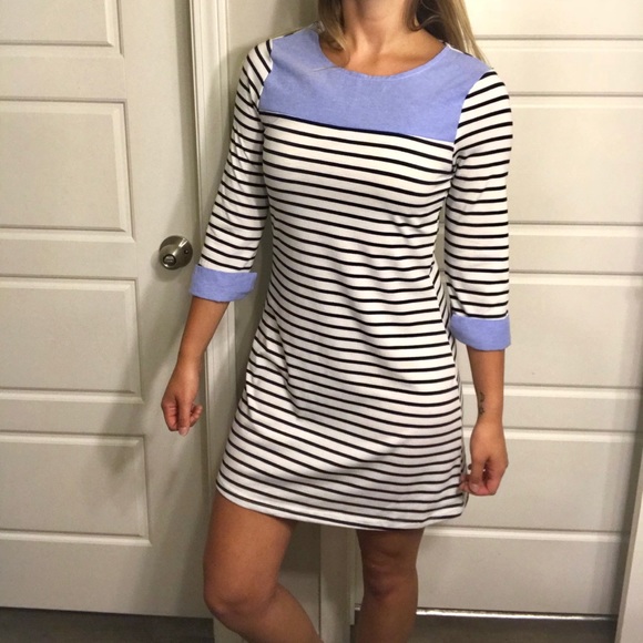 Dresses & Skirts - Black and White Striped T-Shirt Dress